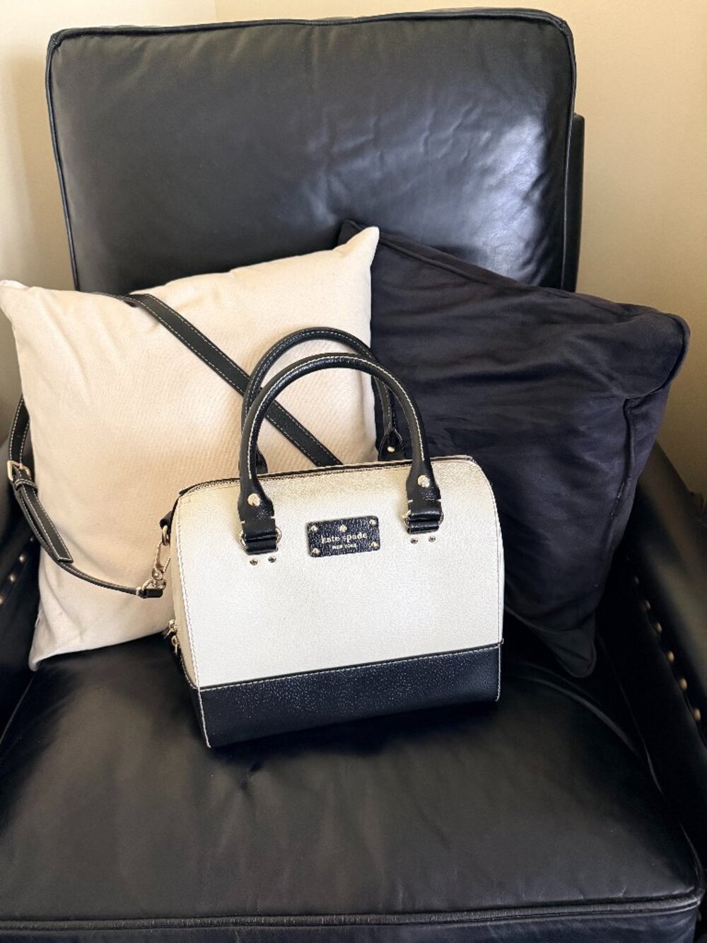 Kate Spade New York Alessa Satchel from Berkeley Lane Collection in Ivory& Black
